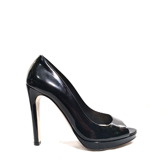 MIU MIU Black Patent Leather Peep-toe Platform Stiletto Heels, size 37 - Picture 1 of 7